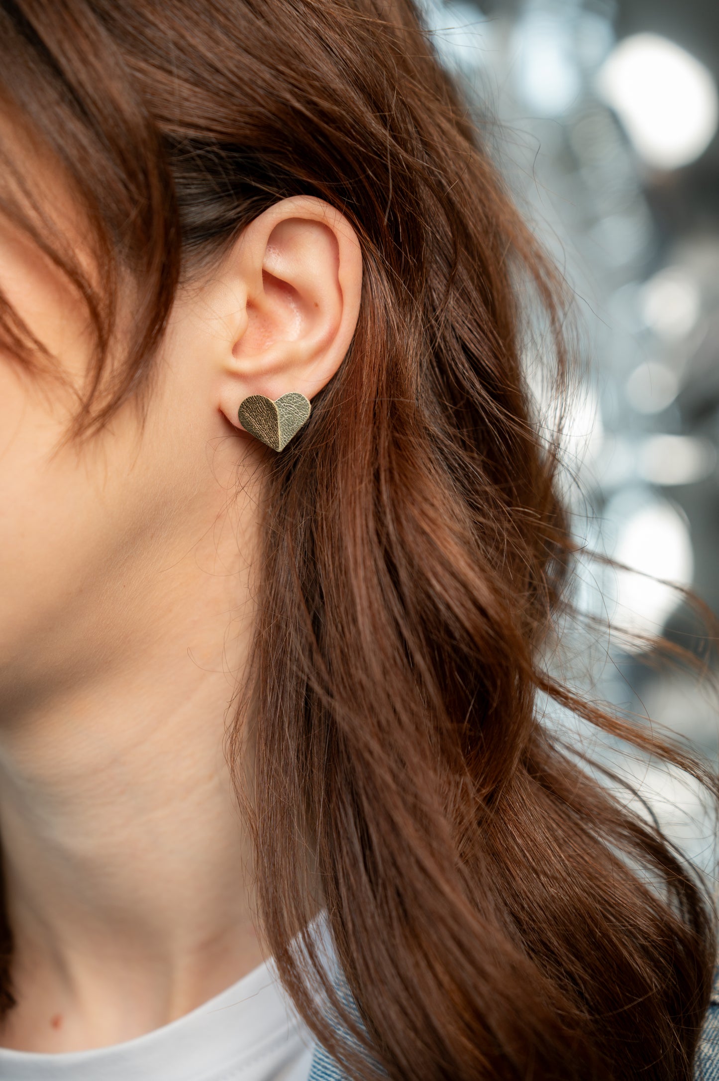 Серьги-сердечки Мох зеленый