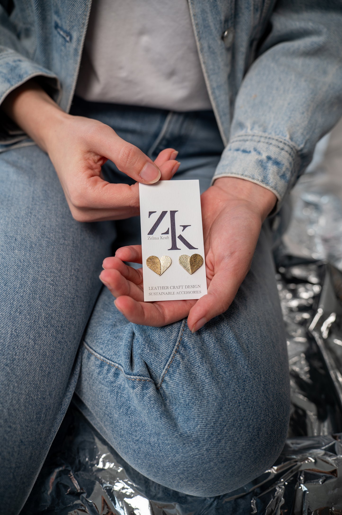 Серьги-сердечки Мох зеленый