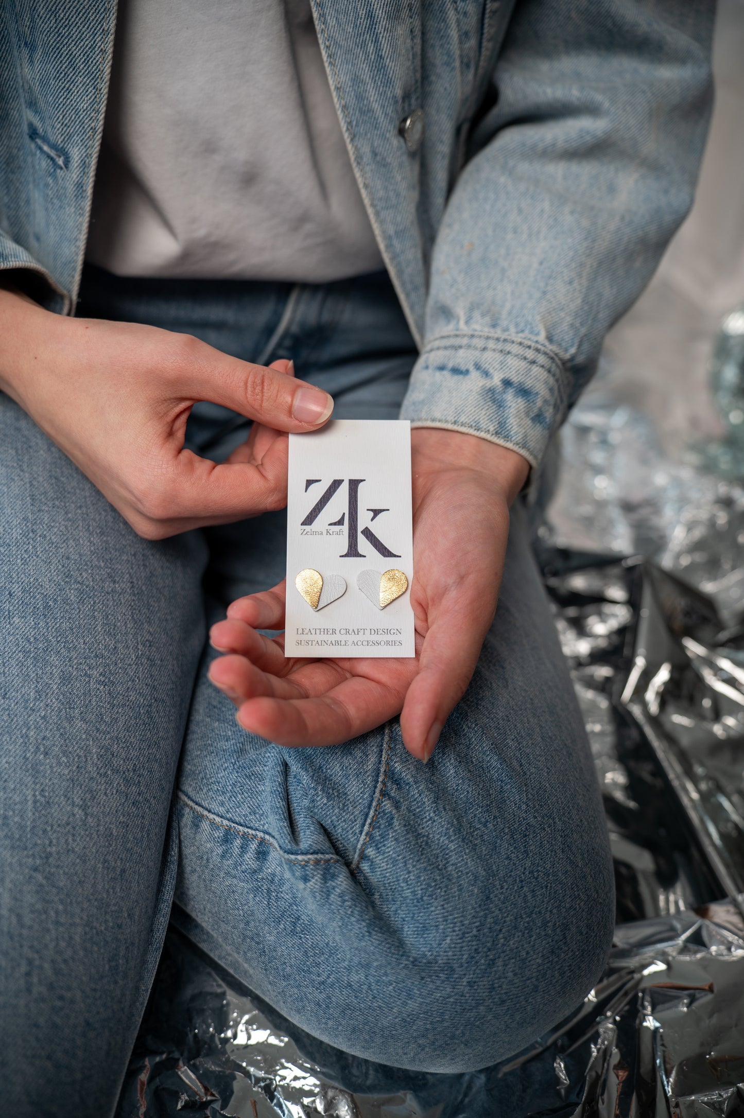 Серьги-сердечки Белое золото