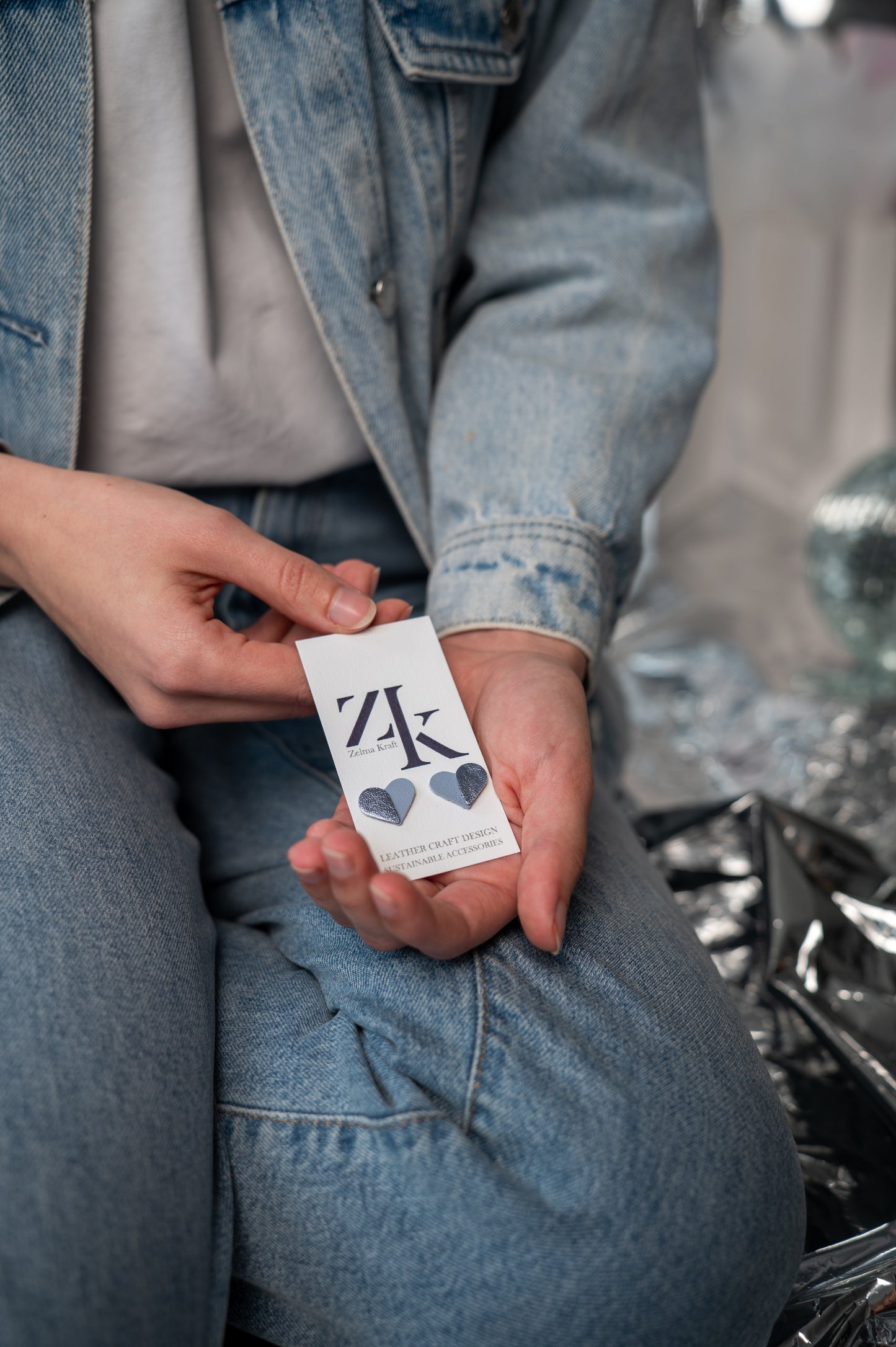 Серьги-сердечки Небесно-голубой