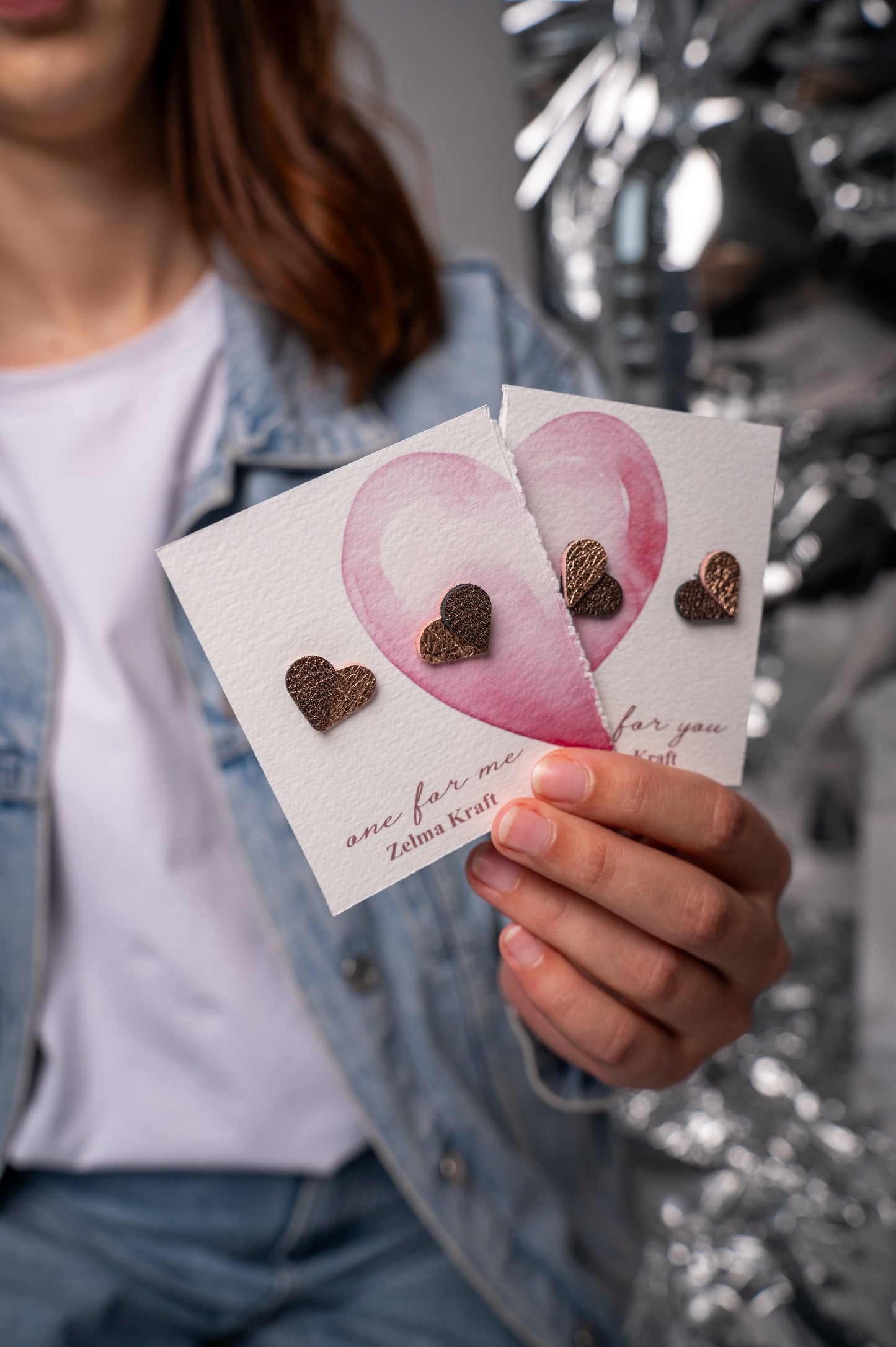 Серьги-сердечки Мох зеленый