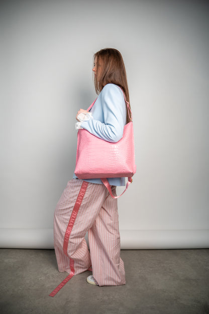 Hobo bag Pink crocodile