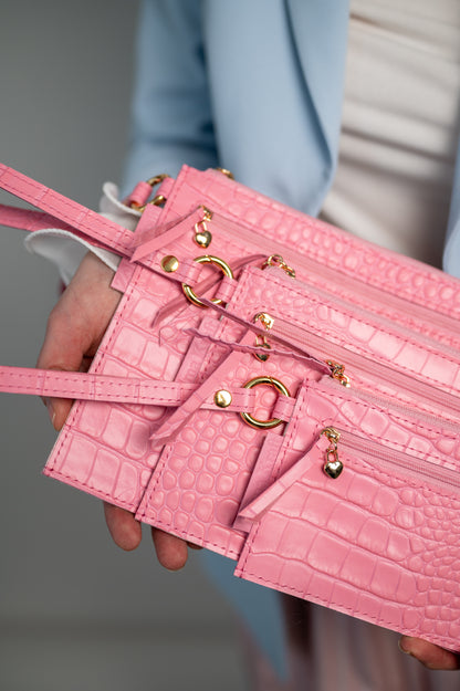 Wristlet wallet Pink crocodile