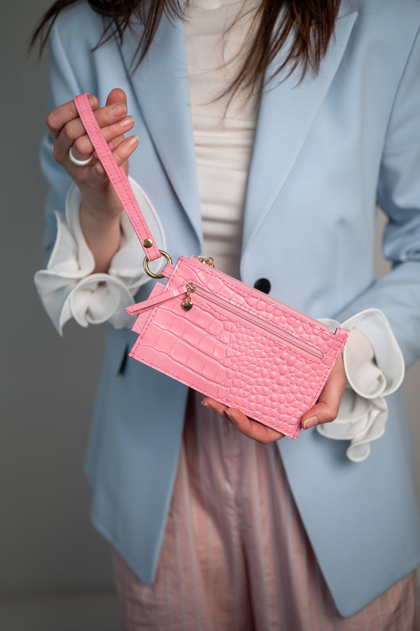 Wristlet wallet Pink crocodile