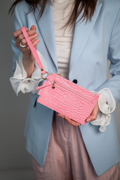 Wristlet wallet Pink crocodile