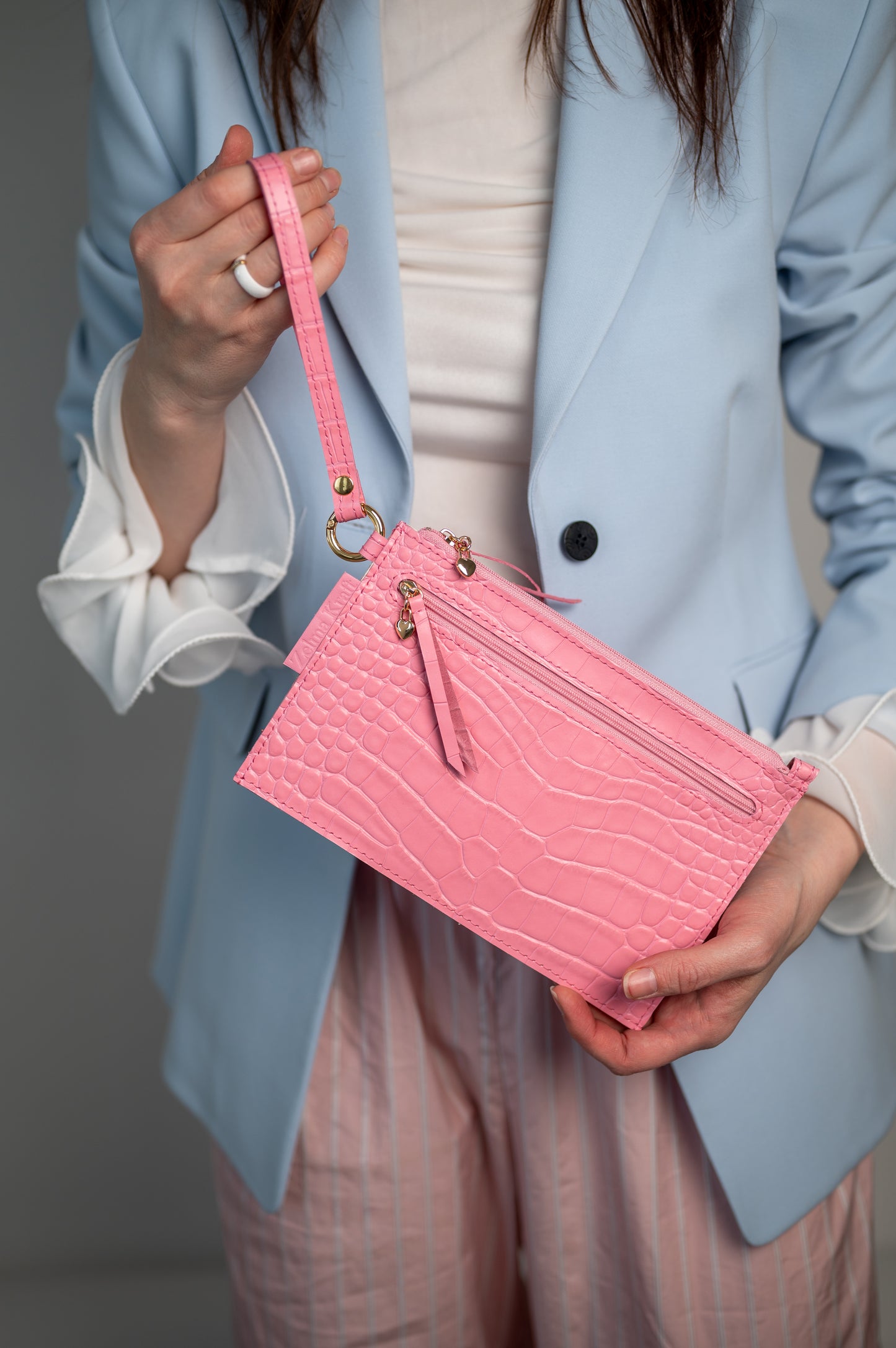Wristlet wallet Pink crocodile