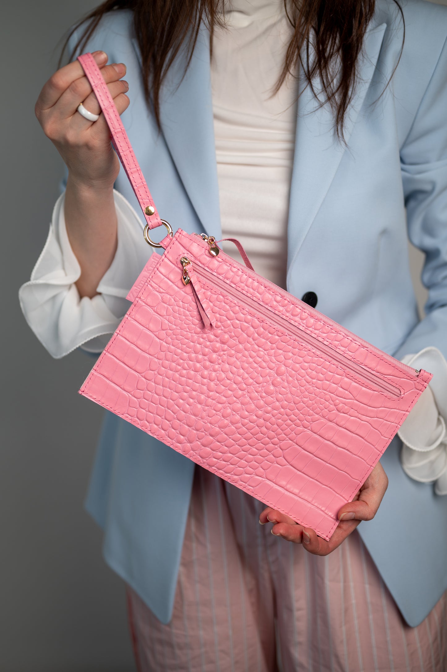 Wristlet wallet Pink crocodile