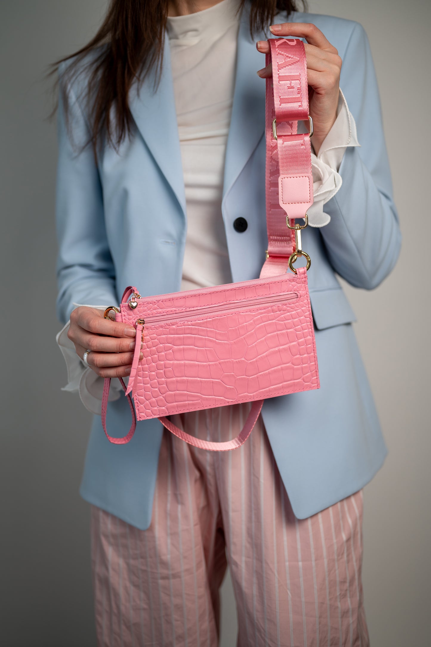 Wristlet wallet Pink crocodile