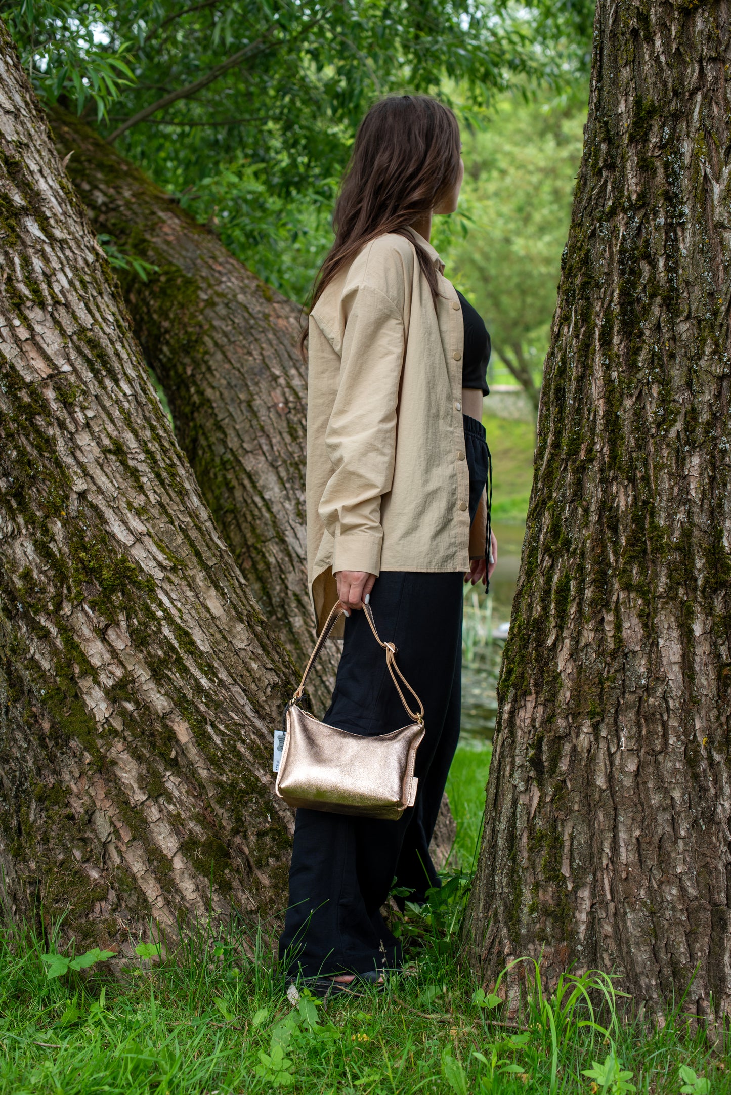 Hobo bag Metallic peach Small