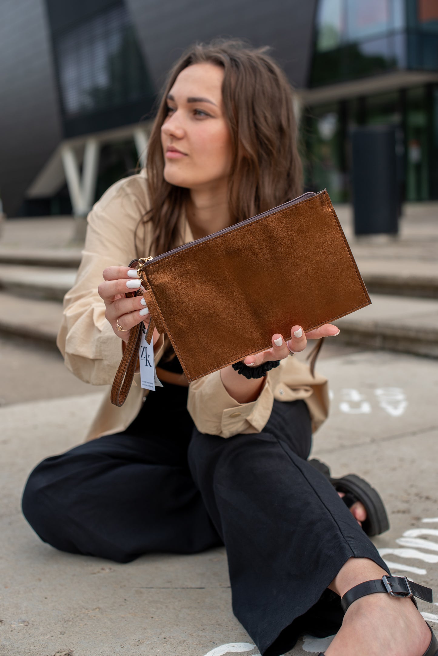 Wristlet wallet Metallic cinnamon